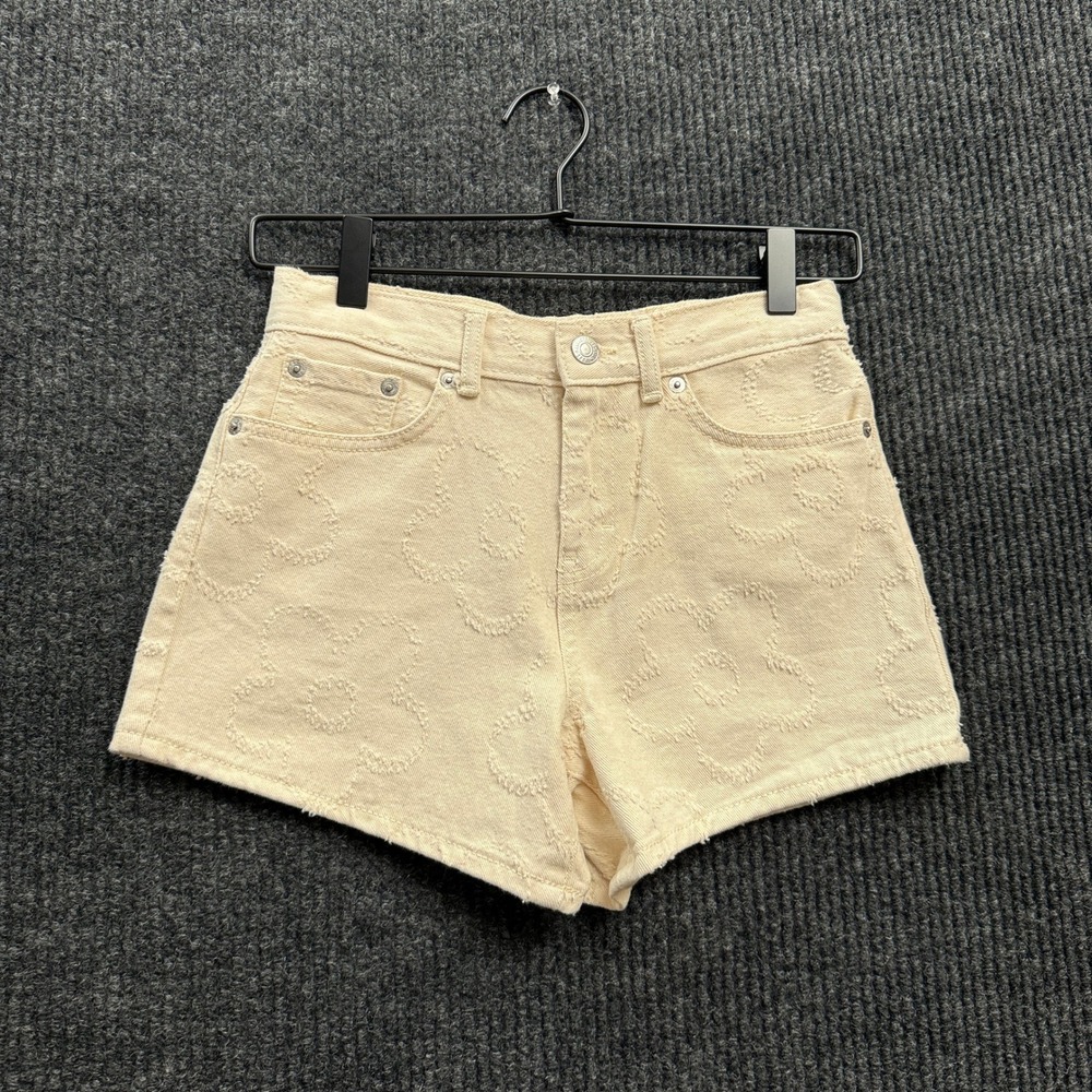 Levi's A-Line Denim Shorts Girls 10 Cream Daisy Floral Textured Adjustable Waist